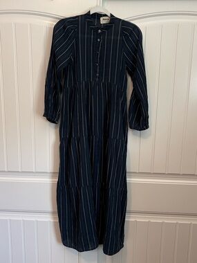 Pietsie San Pancho Striped Navy Linen/Cotton Maxi Dress size XS